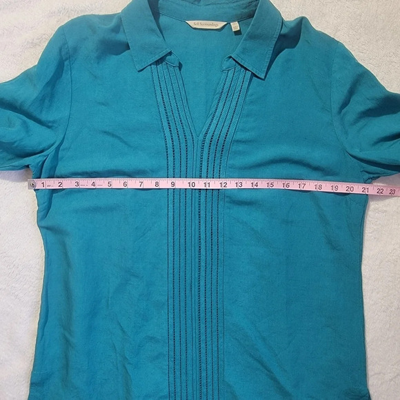 Soft Surroundings Camellia Pullover Tunic Linen Blend Teal Blue Size M - Picture 10 of 11